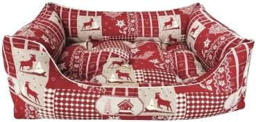 Hundebett Kitzbühel Rot aus robustem Stoff mit alpinem Muster – waschbares, hochwertiges Designer-Hundebett für große und kleine Hunde